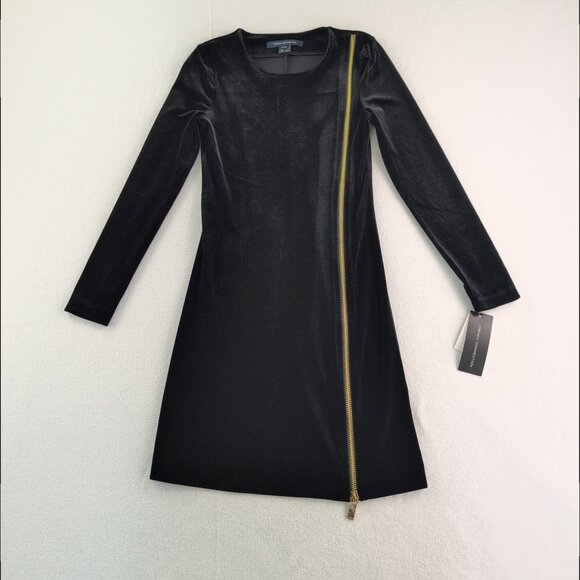 French Connection NWT Minimalist Luxe Romantic Velvet Zip Black Dress Women's 4 - Picture 1 of 7